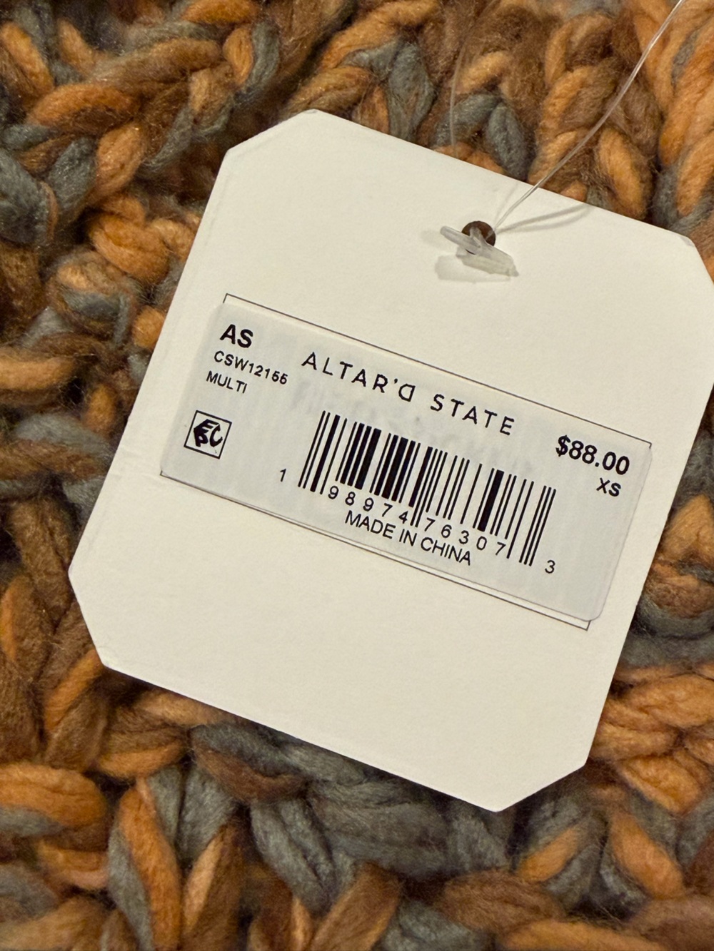 Altar’d State Marled Chunky Knit Sweater Orange Brown Gray XS NWT - Picture 9 of 12